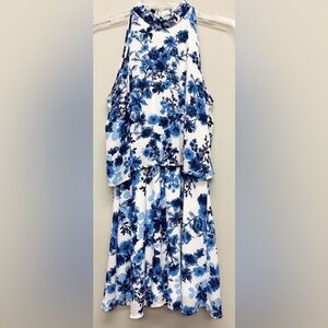 Paper Crane Womens S Small Blue White Floral Halter High Neck Sleeveless Dress